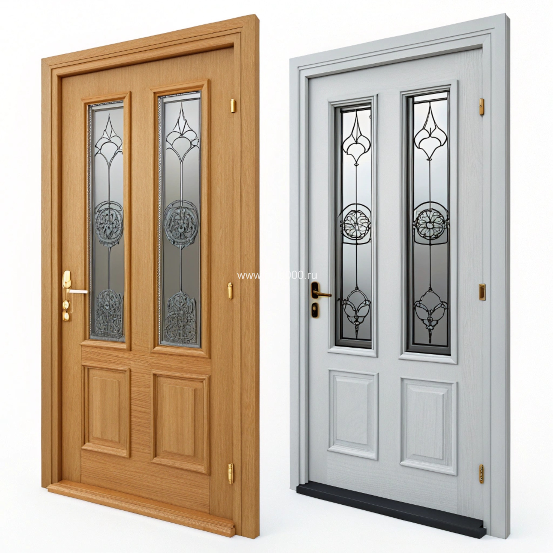 Надежная металлическая дверь в коттедж светло-коричневая со стеклом, цена 14 250  руб.
